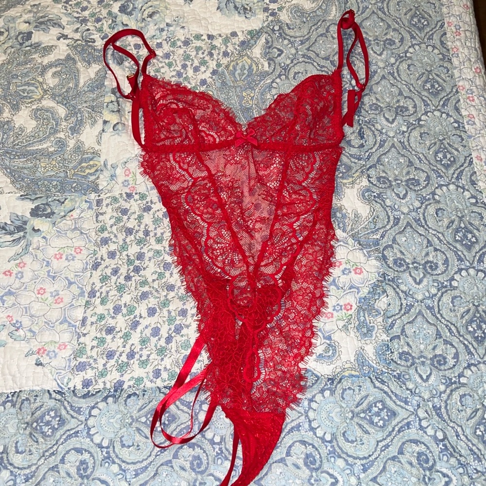 Victoria’s Secret red lace, Teddy lingerie